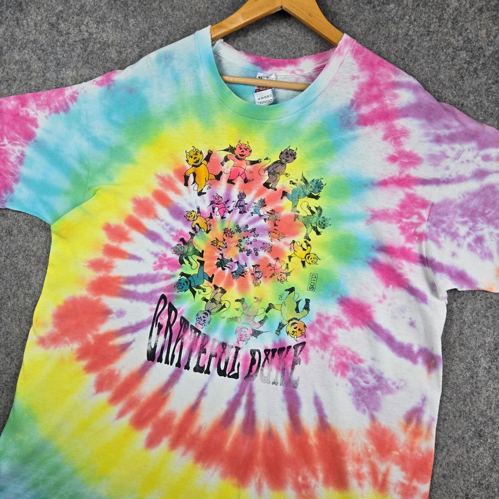 Vintage Grateful Duke T Shirt Mens XL Multi Tie Dye 90s Spiral Single Stitch